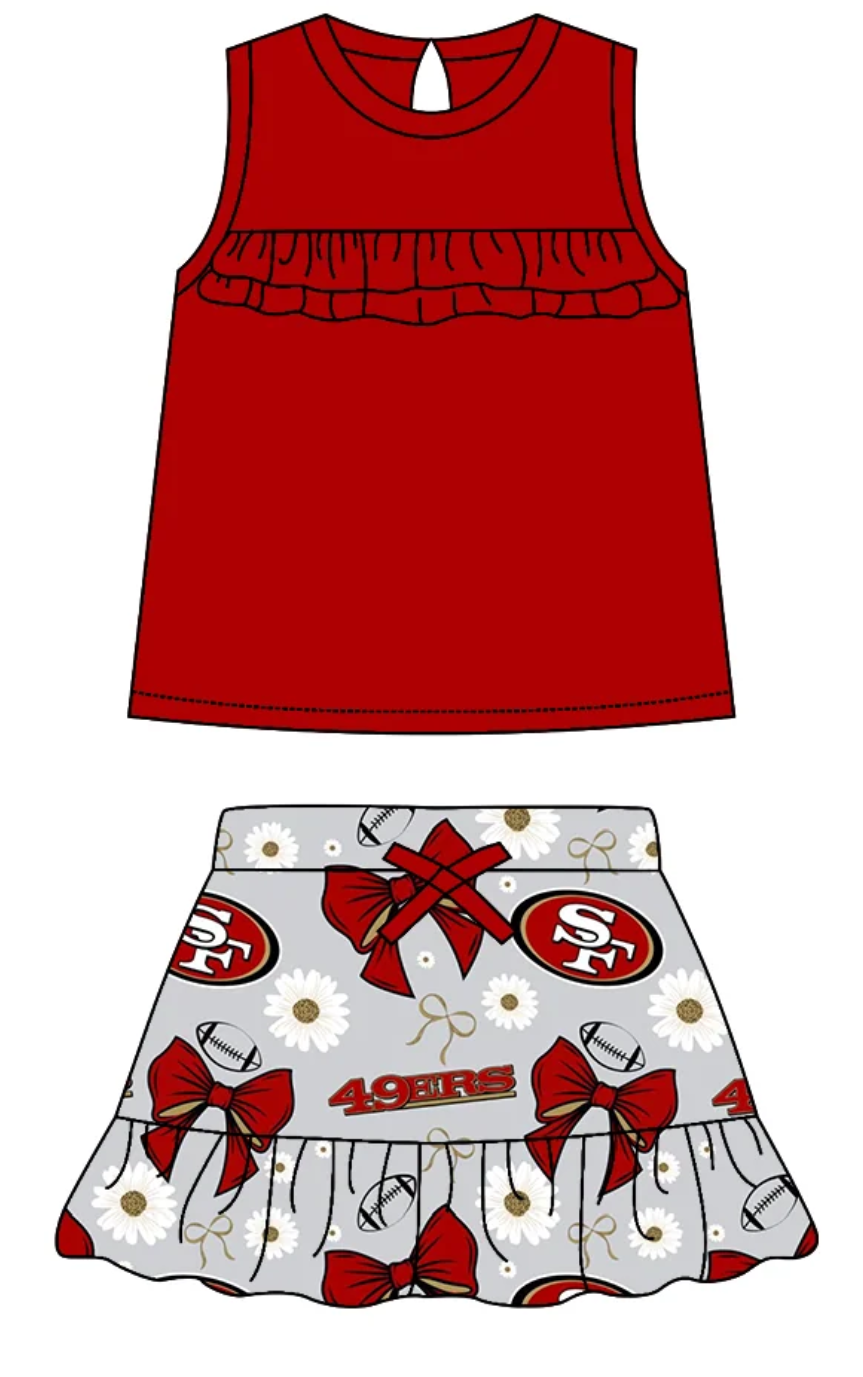 Baby Girl Sleeveless Flower Bows Sibling Football SF Team Dress Set ( Moq 5 Each Style ) 2.19