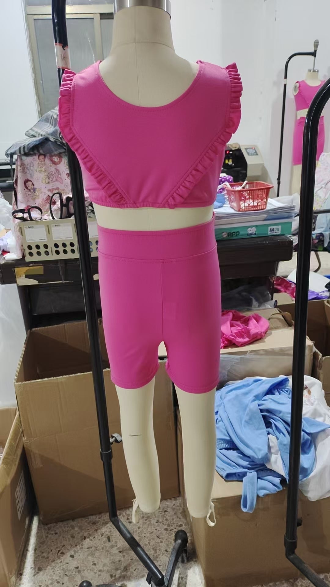 Baby Girl Sleeveless Pink Ruffle Tops Shorts Yoga Active Wear Set RTS