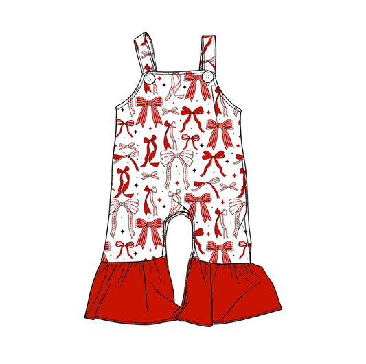 ( Moq 5 ) Baby Girls Baseballs Bows Red Ruffle Jumpsuit 12.27