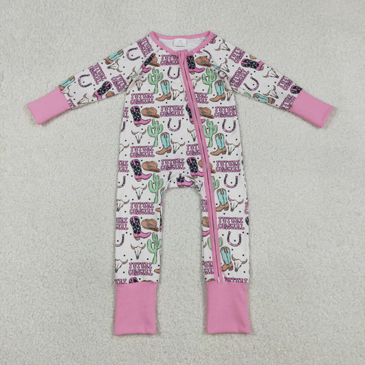 Baby Girls Long Sleeves Boots Cactus Cowgirl Zipper Footie Sleeper Romper RTS