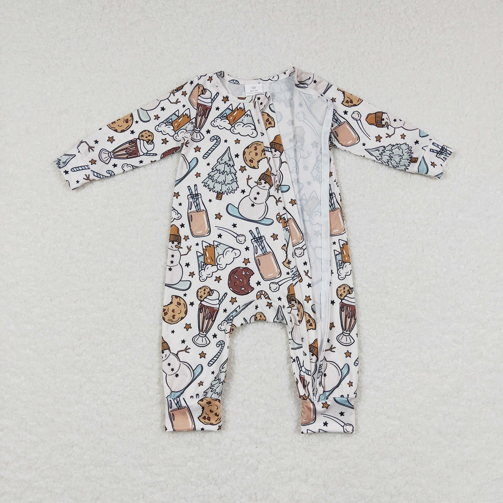 Sibling Baby Boys Girls Infant Long Sleeves Christmas Snowman Cakes Zipper Romper Pajamas Set RTS