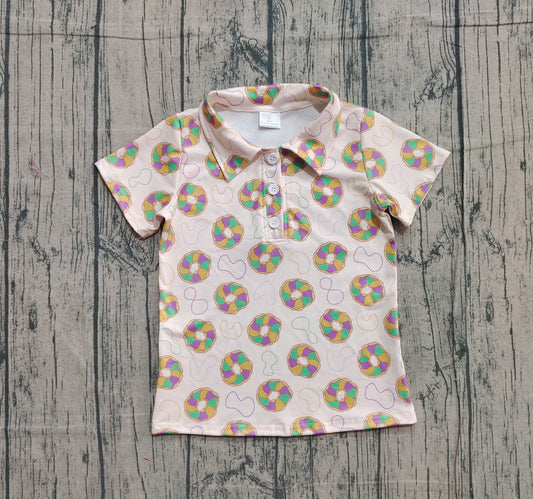 ( No moq ) Preorder Baby Boys Short Sleeves Mardi Gras Buttons Donuts Shirt Tops