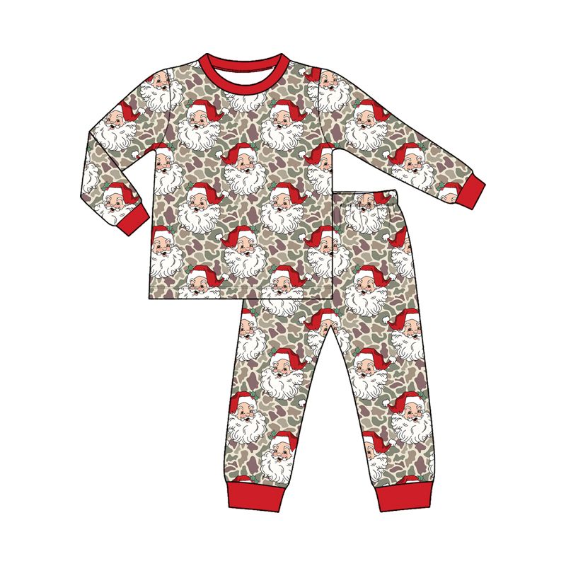 ( Moq 5 ) Preorder Baby Boys Kids Santa Camo Print Shirt Pants Christmas Set Pajamas Clothes