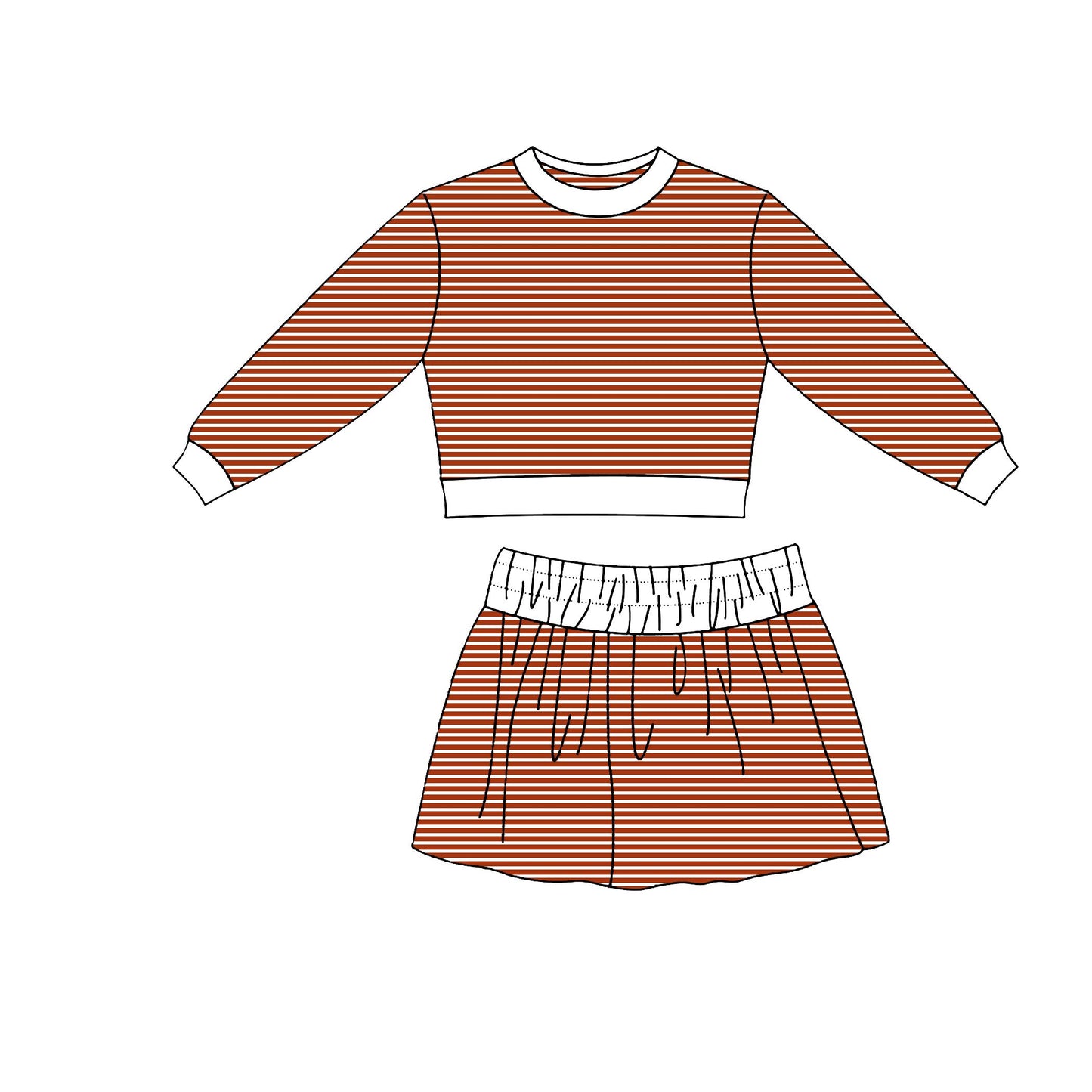 ( Moq 5 ) Preorder Baby Girls Kids Long Sleeves Shirt Skirt Shorts Stripes Set Yoga Clothes