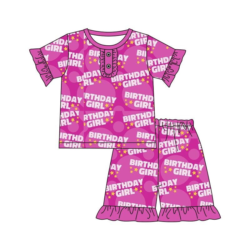 Moq 3 Pre-order GSSO0461 Short Sleeves Birthday Girl Shirt Shorts Summer Set Pajamas