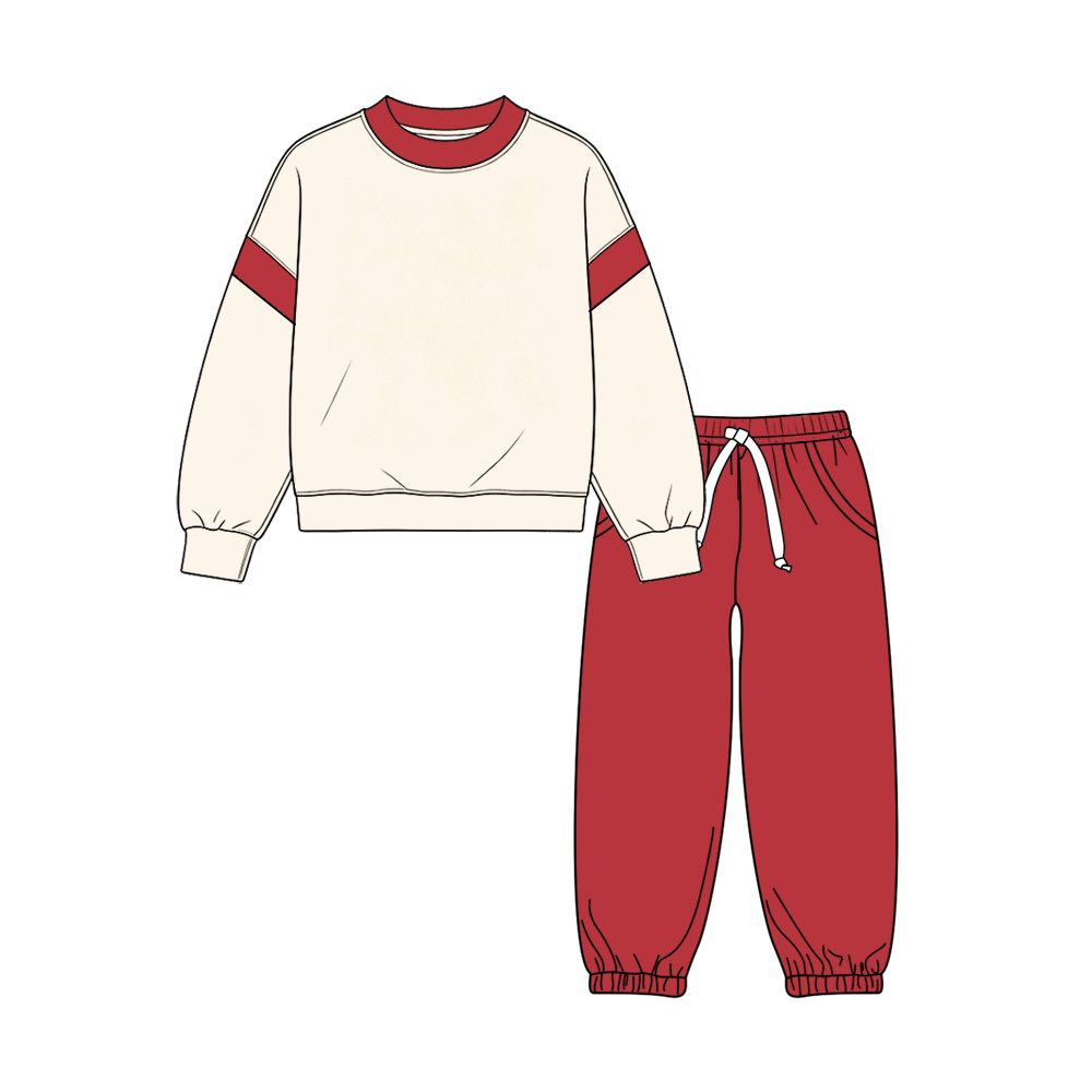 ( Moq 5 ) Preorder Baby Boys Kids Long Sleeves Shirt Red Pockets Pants Set Cotton Clothes