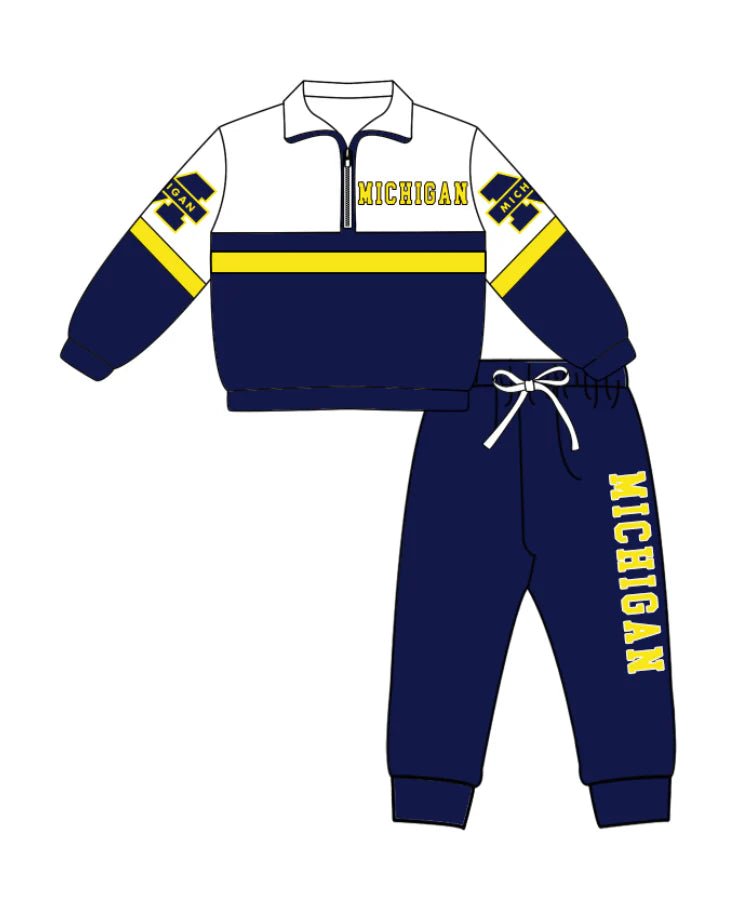 ( Moq 5 ) Baby Boys Kids Long Sleeves Zipper Shirt Navy Jogger Pants M Team Clothes Set