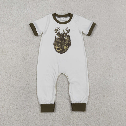 Baby Boys Infant Short Sleeves Deer Fishing Buttons Romper RTS