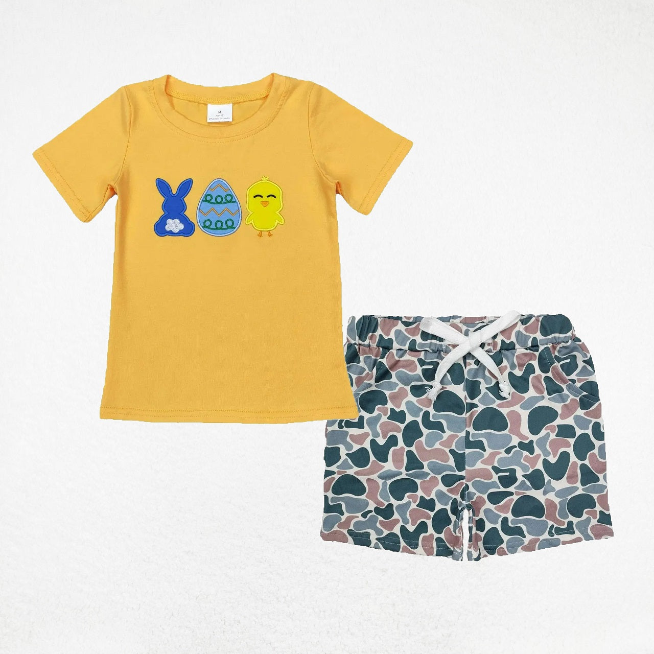 Baby Boy Easter Short Sleeves Embroidery Rabbit Egg Shirt Camo Shorts Set