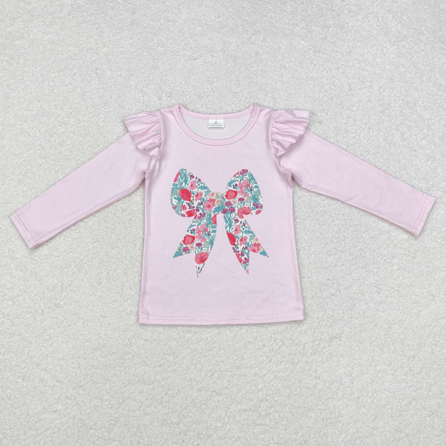 Pre-order Baby Girl Pink Floral Bow Long Sleeves Shirt Tops