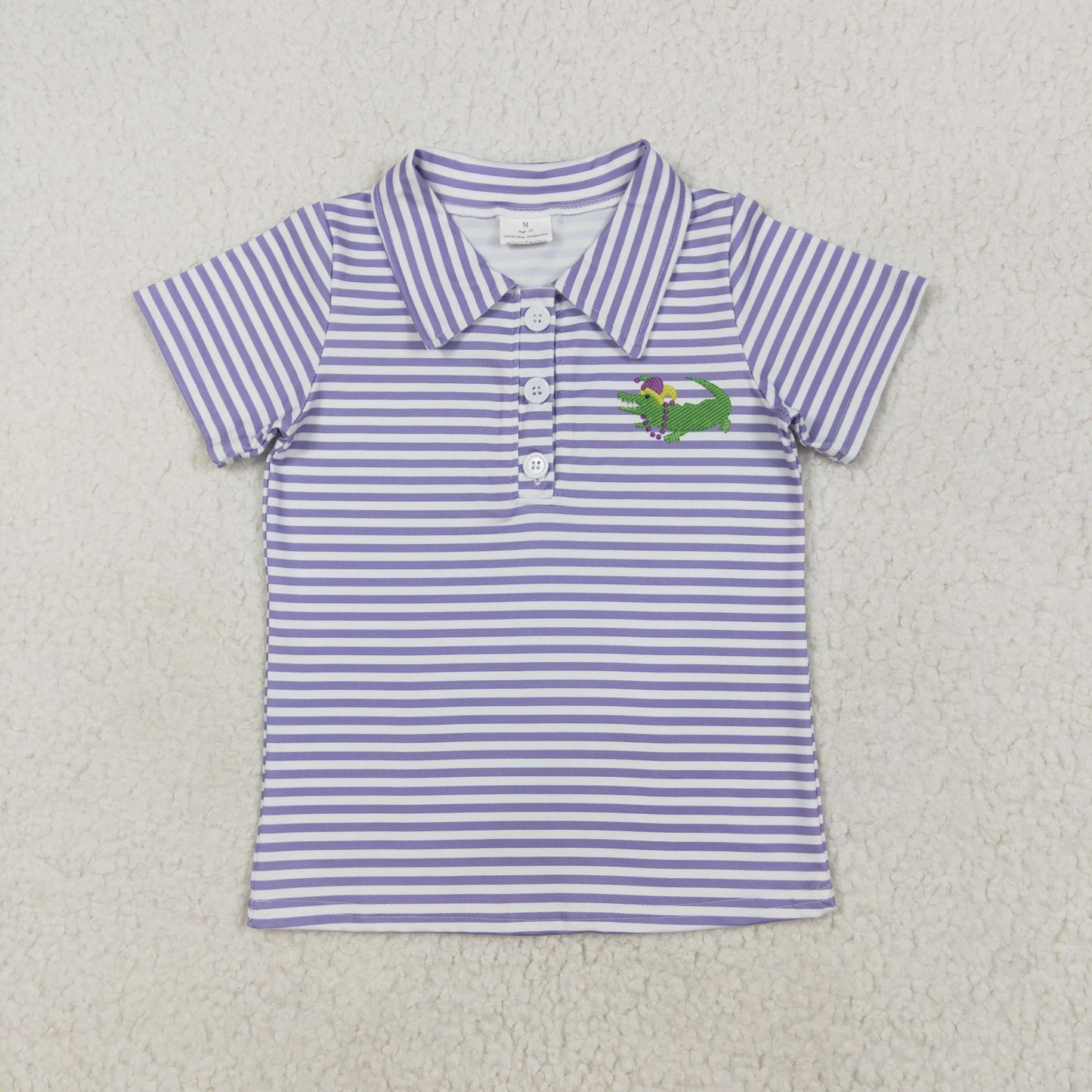 RTS Baby Boy Short Sleeves Mardi Gras Purple Stripes Tee Shirt Tops