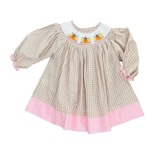 ( Moq 5 ) Preorder Baby Girls Toddler turkey Plaid Knee Length Fall Dress Clothes
