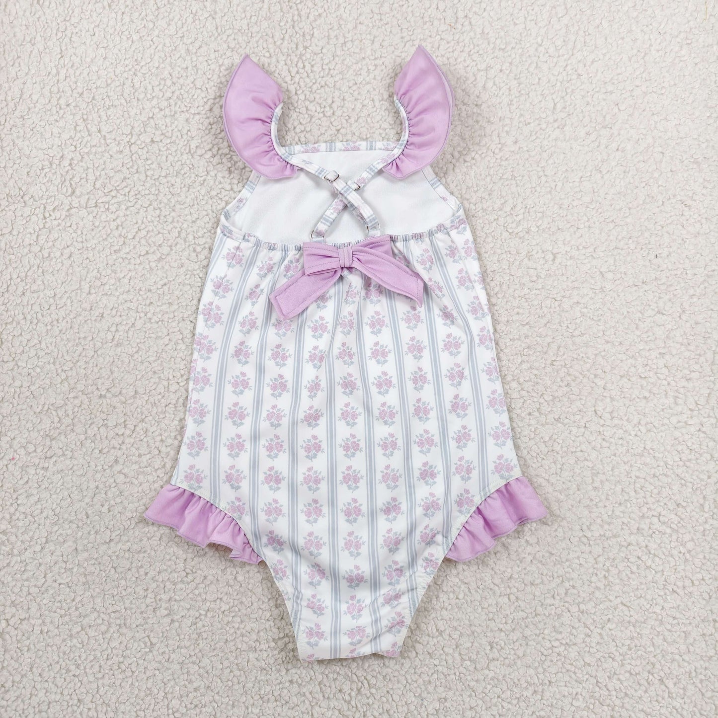 Baby Girls Sleeveless Flower 4th of July Purple Ruffle One-piece Swimsuit RTS