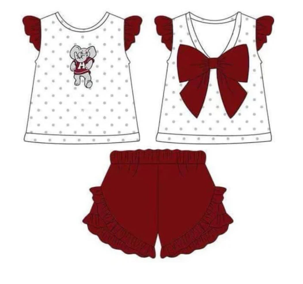 Baby Girl Elephant Team Tops Ruffle Shorts Set