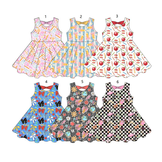 ( Moq 5 Each Style ) Sibling Baby Girls Kids Pencil Bows Back to School Knee Length Dresses