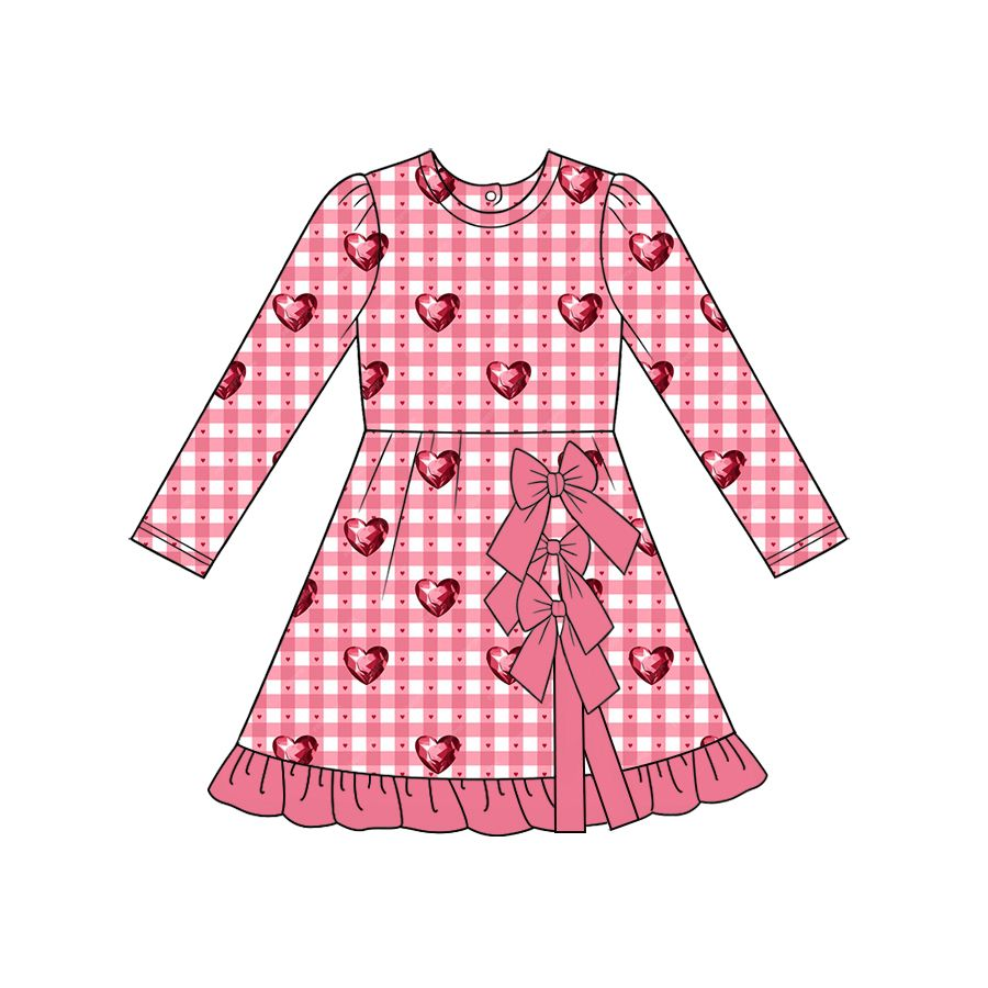 ( Moq 5 ) Preorder Baby Girls Kids Hearts Plaid Bows Valentine Scallop Dress Yoga Active Clothes