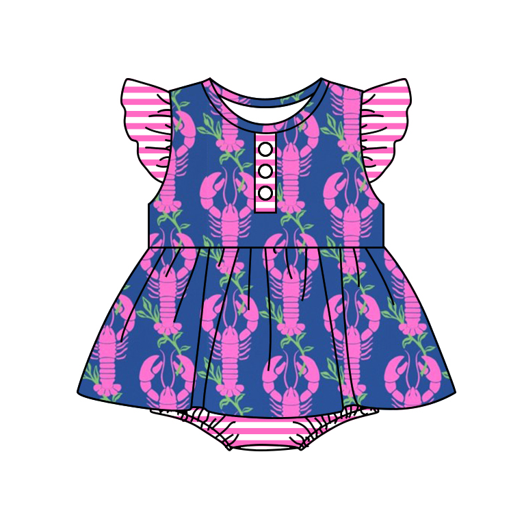 Baby Girl Short Sleeves Crawfish Sibling Romper Dress Clothes Set ( Moq 5 Each Design )