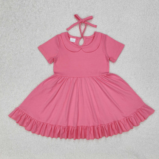 Baby Girl Short Sleeves Pink Cotton Ruffle Knee Length Dress RTS