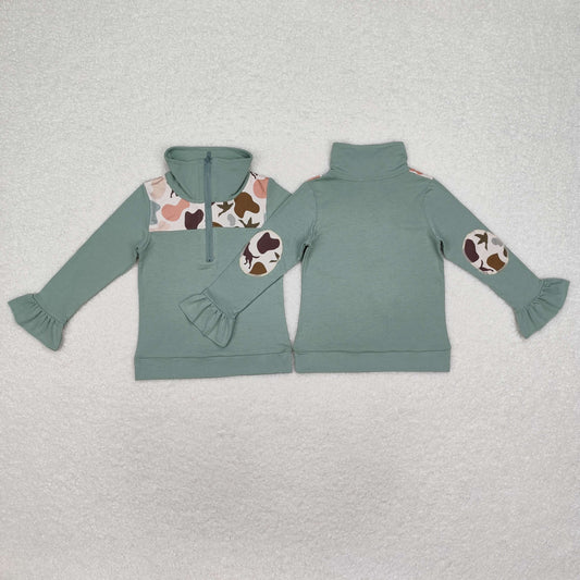 Baby Girl Camo Dog Ducks Zipper Green Pullover Tops
