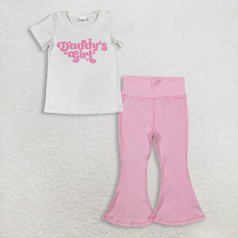 Baby Girl Kids Short Sleeves Daddy's Shirt Pink Bell Pants Set Clothes RTS