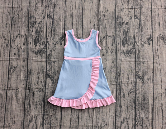 ( No moq ) Preorder Baby Girls Kids Sleeveless Shorts Pink Scallop Blue Dress Yoga Active Clothes