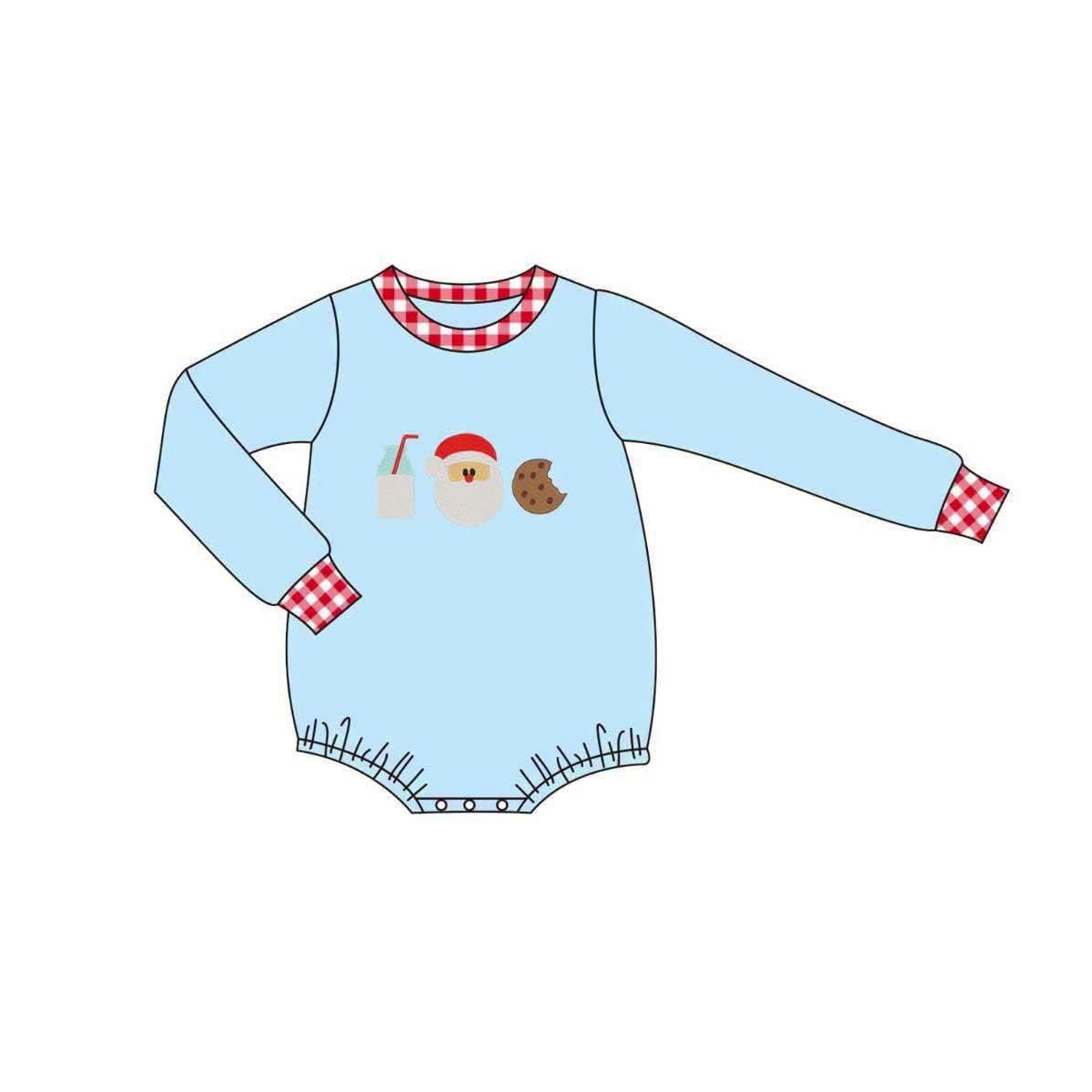 ( No moq ) Preorder Baby Boys Kids Long Sleeves Christmas Santa Cookie Romper Blue Clothes