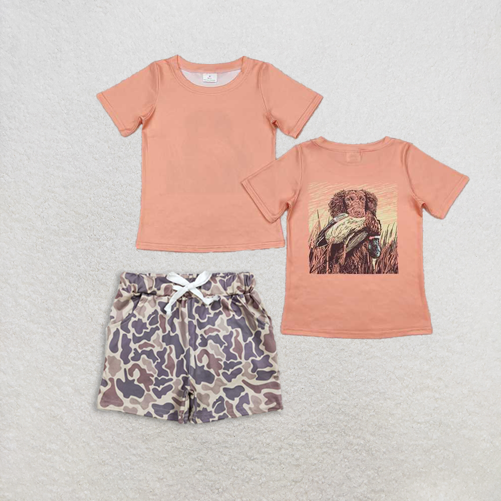 Baby Boy Short Sleeves Hunting Dog Duck Shirt Camo Pockets Shorts Set RTS