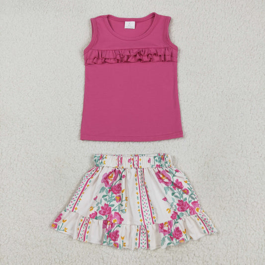 Baby Girl Sleeveless Pink Ruffle Shirt Flower Skirt Clothes Set RTS