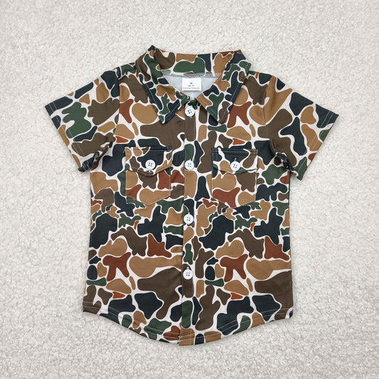 Baby Boy Short Sleeves Brown Camo Buttons Pocket Shirt Tops RTS