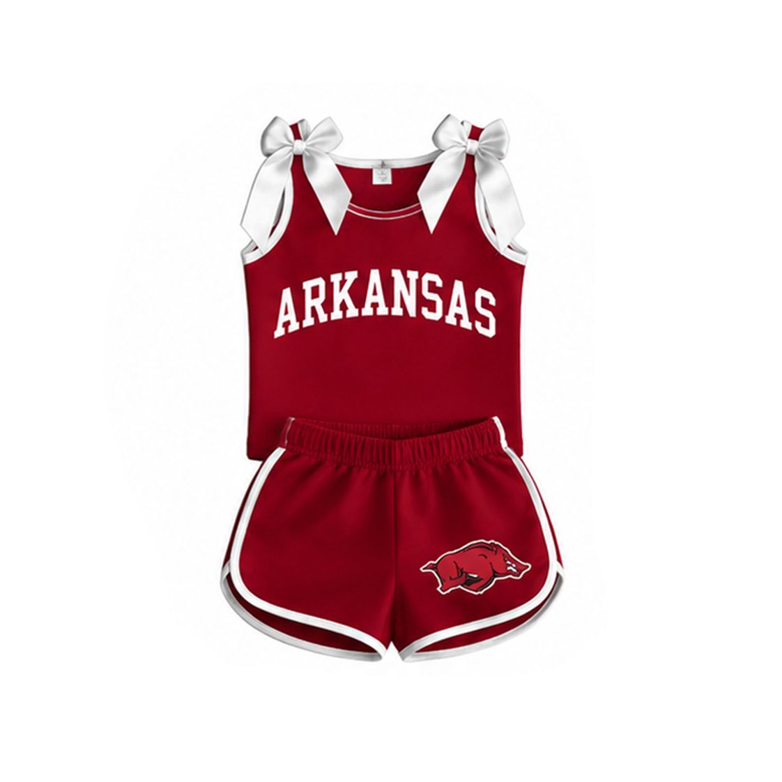 ( Moq 5 ) Preorder Baby Girls Kids Sleeveless Bows Shirt Pig Shorts Red Set Team Clothes