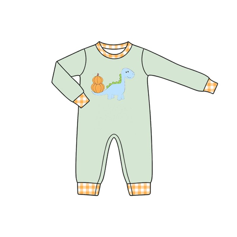 ( Moq 5 ) Preorder Baby Boy Infant Long Sleeves Pumpkins Dinosaur Thanksgiving Romper Clothes