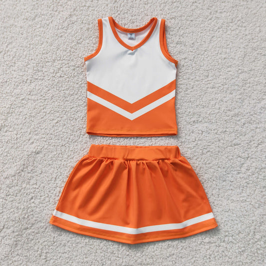 Baby Girls Kids Sleeveless Tops Orange Skirt Shorts Set Yoga Active Team Clothes RTS