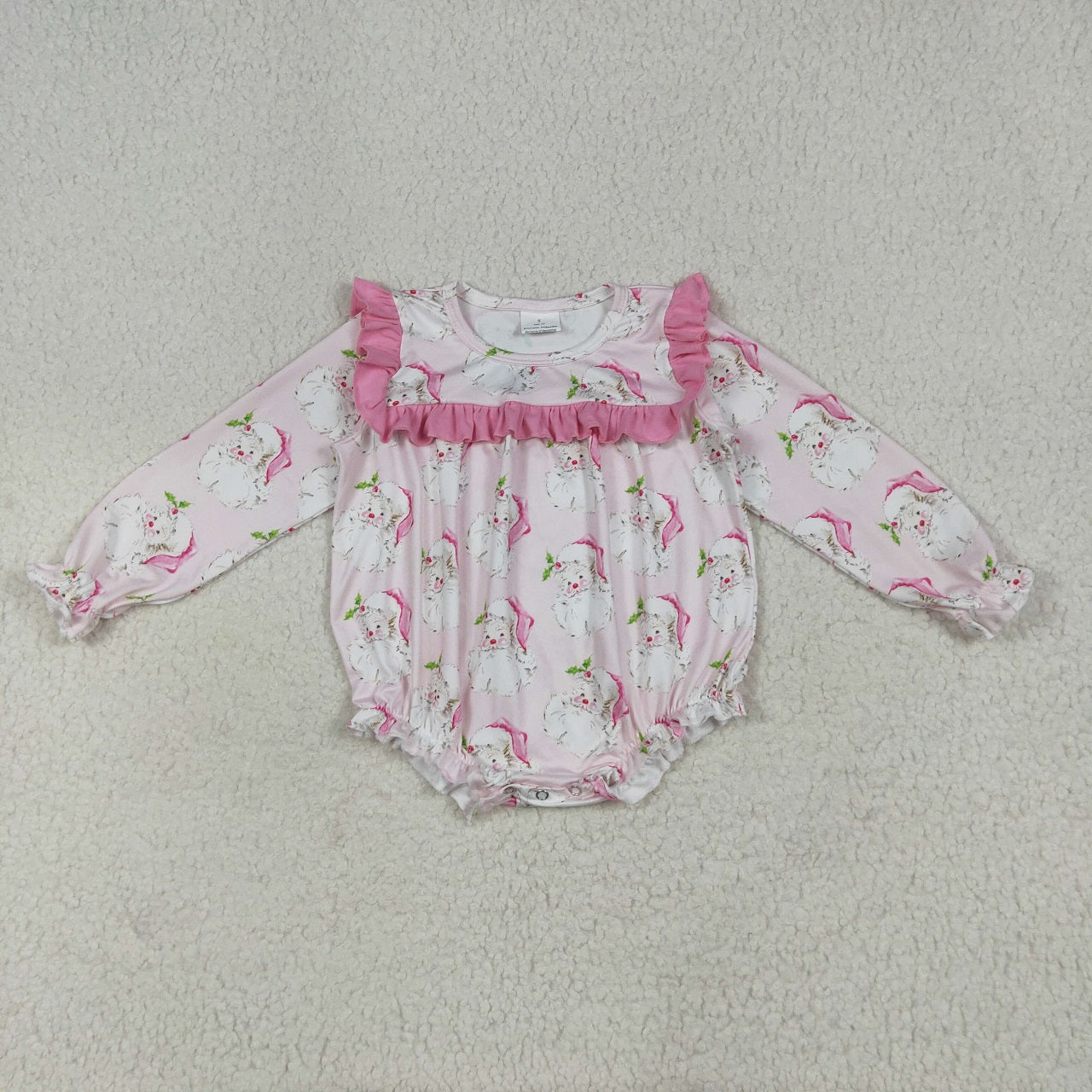 Baby Girl Long Sleeves Santa Christmas Sibling Pink Ruffle Romper Set Fur Pajamas RTS