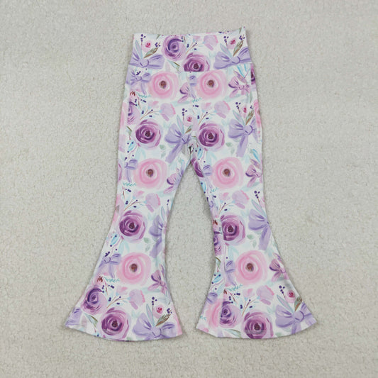 Baby Girl Purple Flower Bows Yoga Active Bell Pants RTS