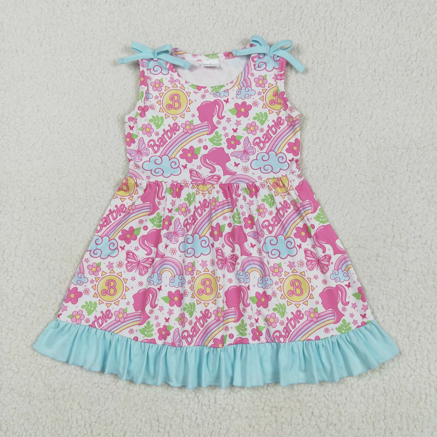 Baby Girl Straps Flower Rainbow Dolls Knee Length Dress RTS
