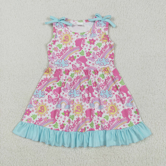 Baby Girl Straps Flower Rainbow Dolls Knee Length Dress RTS
