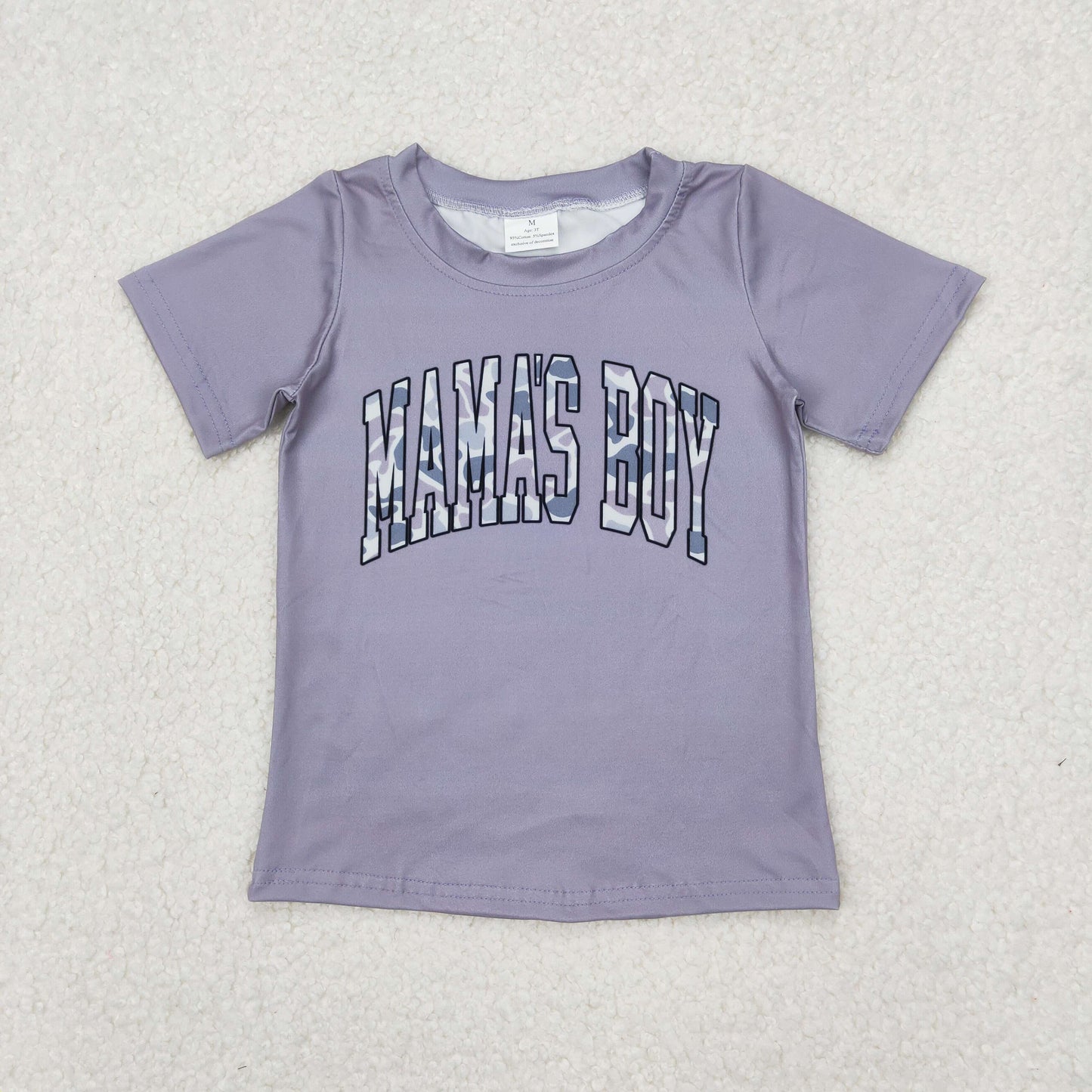 Baby Kids Short Sleeves Camo Mama's Boy Grey Tee Shirt RTS