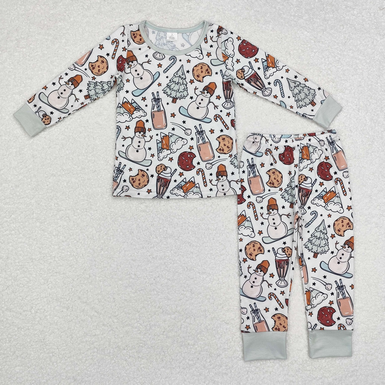 Sibling Baby Boys Girls Infant Long Sleeves Christmas Snowman Cakes Zipper Romper Pajamas Set RTS