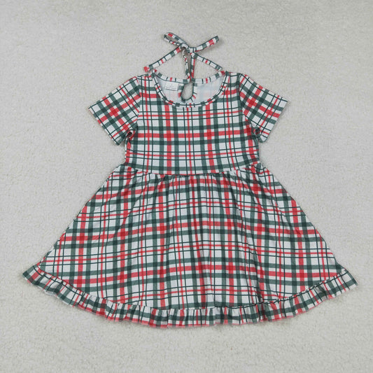 Baby Girl Short Sleeves Red Green Plaid Christmas Knee Length Dress RTS