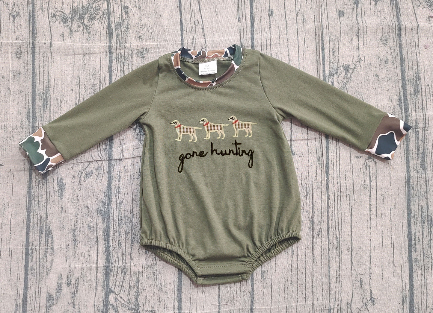 ( No moq ) Preorder Baby Boys Long Sleeves Embroidery Dogs Hunting Bubble Romper