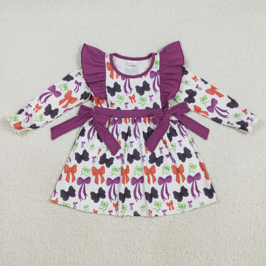 Baby Girl Long Sleeves Bows Halloween Knee Length Dress RTS