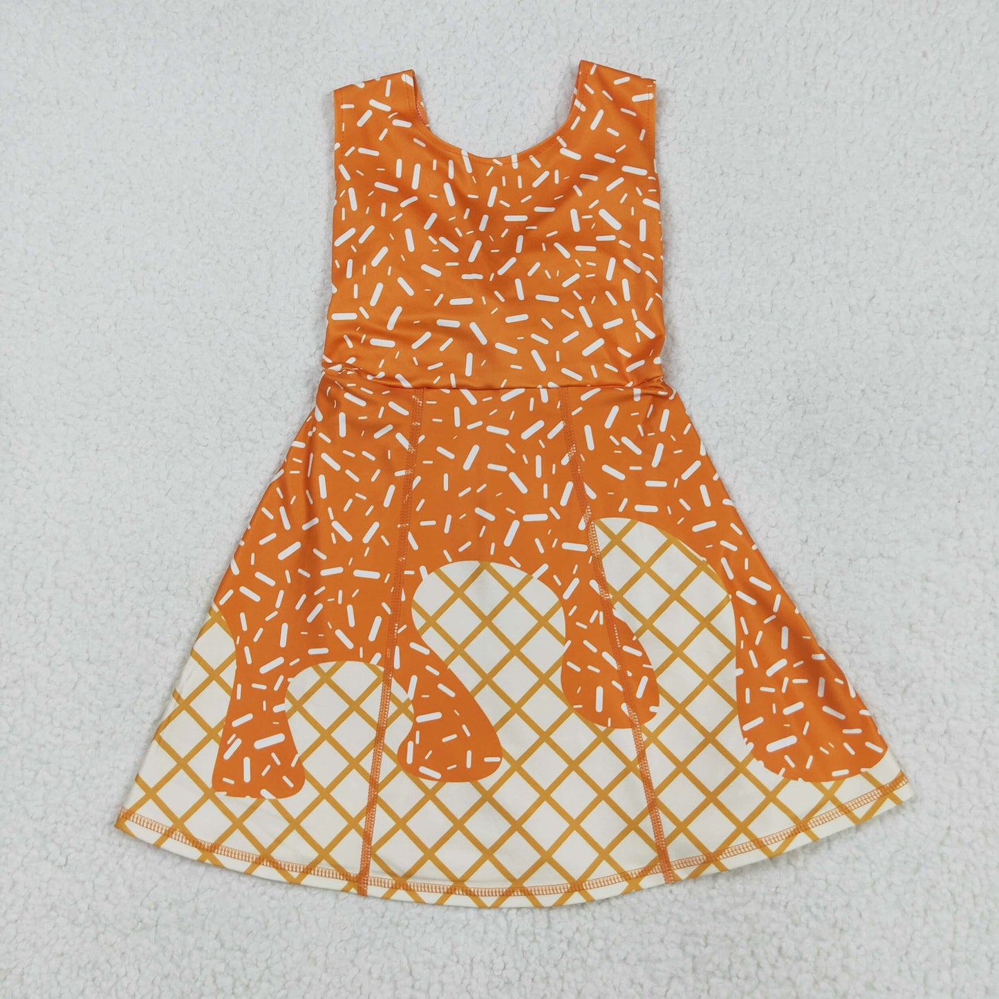 Baby Girl Sleeveless Drips Summer Orange Knee Length Yoga Active Dress RTS