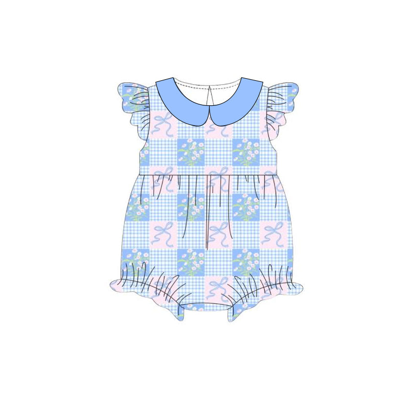 ( Moq 5 ) Preorder Baby Girls Infant Short Sleeves Bows Flower Plaid Bubble Romper