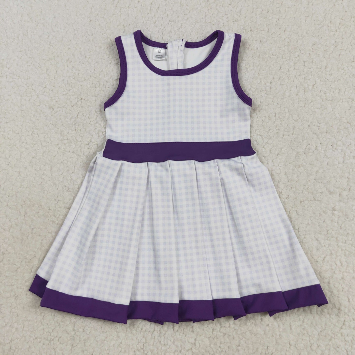 Baby Girl Sleeveless Purple Plaid Summer Yoga Active Zipper Shorts Knee Length Dress RTS