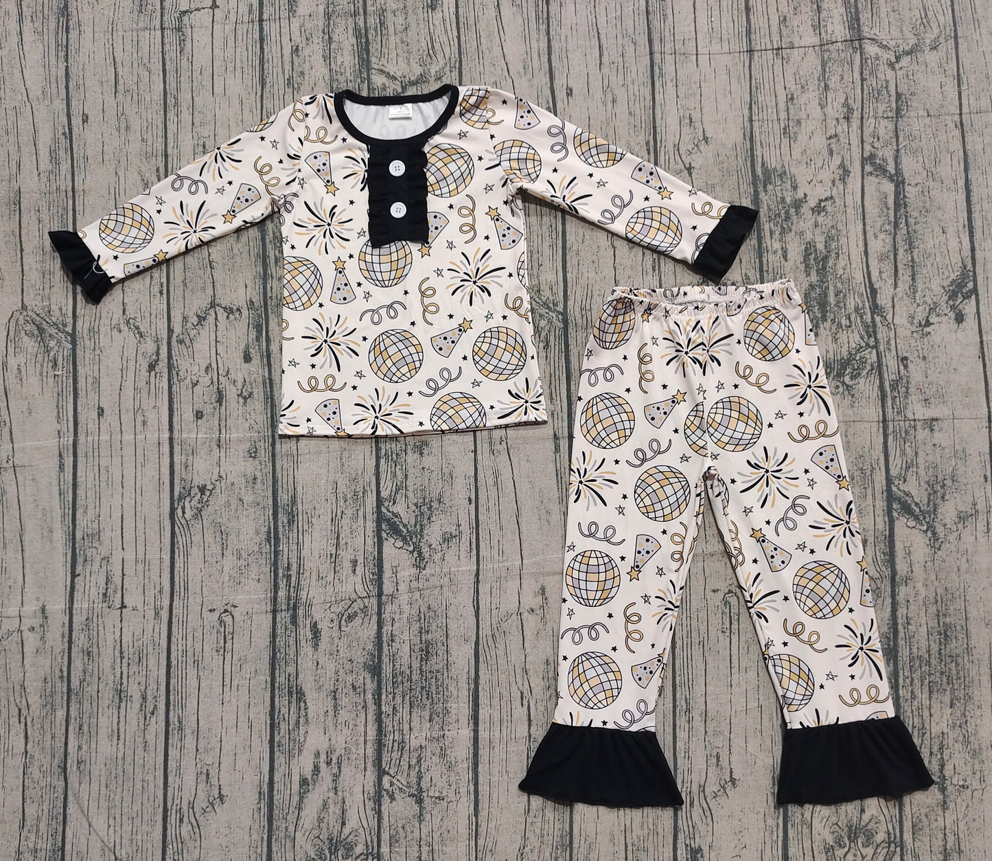 Baby Girl Long Sleeves Happy New Year Buttons Shirt Pants Pajamas Set RTS