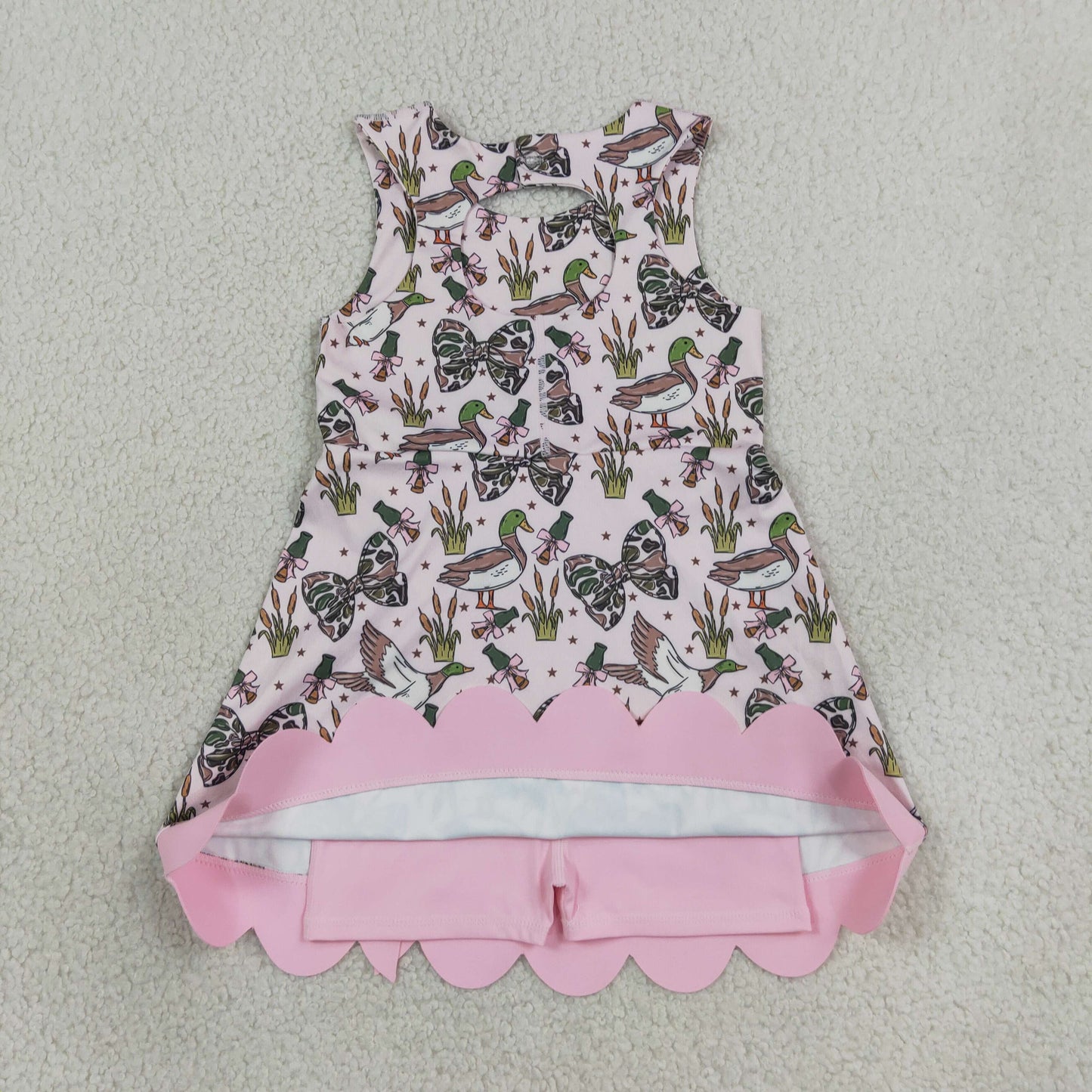 Baby Girls Kids Ducks Bows Yoga Active Scallop Dress Hunting Clothes RTS