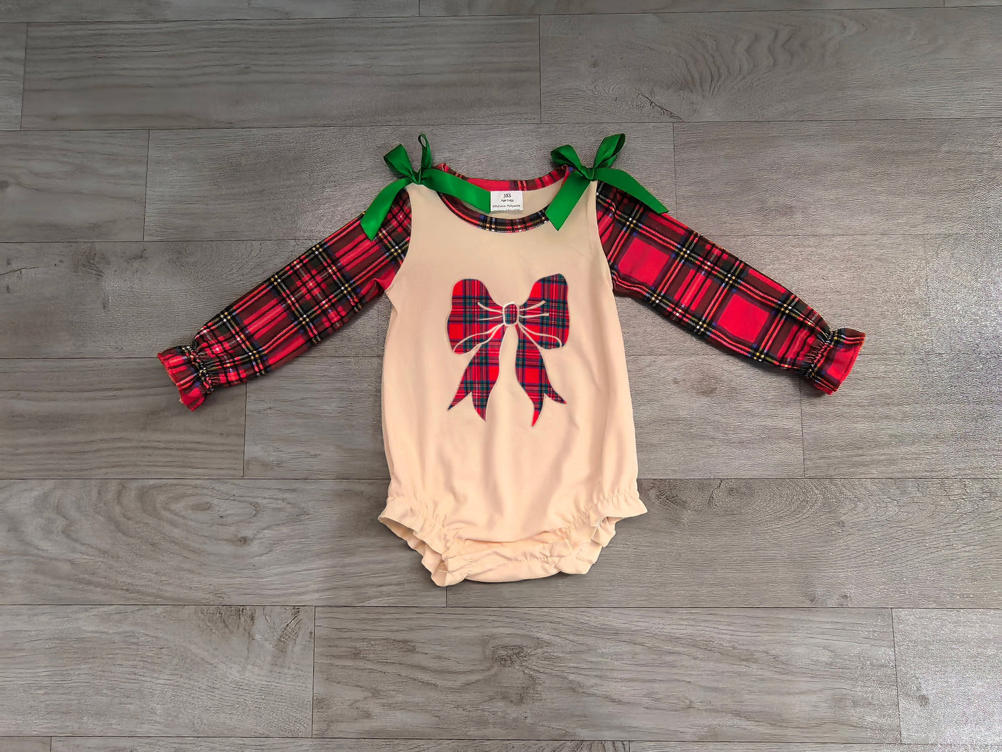 ( No moq ) Preorder Baby Girls Infant Long Sleeves Embroidery Plaid Bow Christmas Bubble Romper Clothes