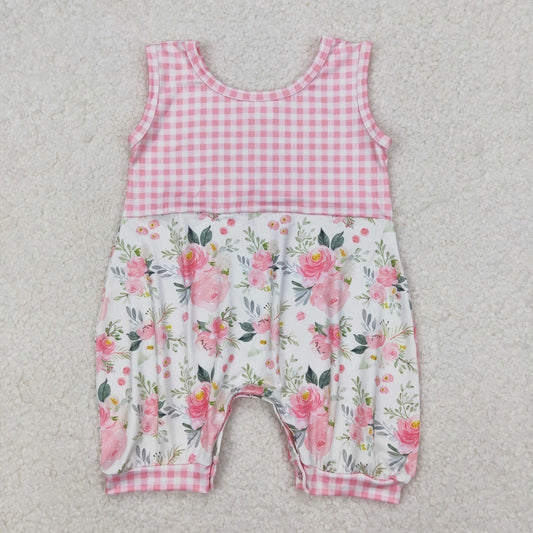 Baby Girl Infant Sleeveless Pink Checkered Flower Romper RTS