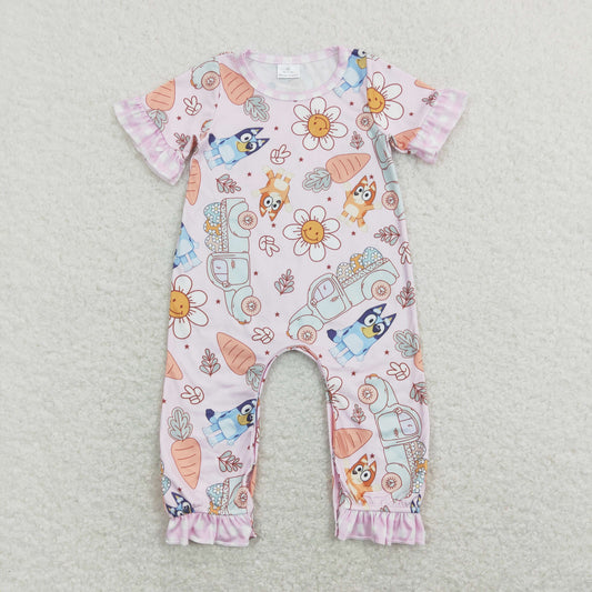 SR0881 Baby Girl Dogs Carrots Eggs Easter Pink One Piece Romper