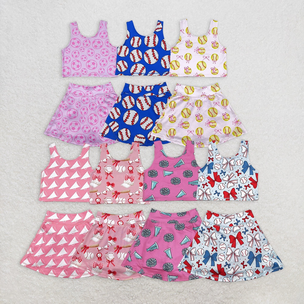 Baby Girl Sleeveless Baseball Yoga Active Wear Tops Skorts Sibling Set Clothes RTS